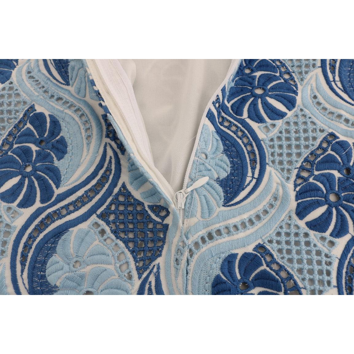 Blue White Floral Ricamo Shift Dress - coffeewithmee2