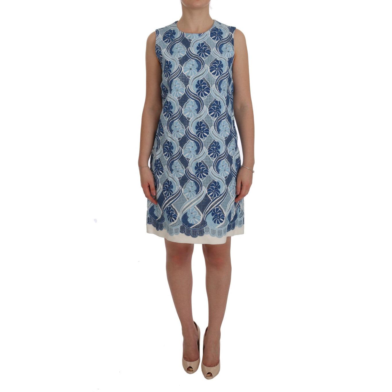 Blue White Floral Ricamo Shift Dress - coffeewithmee2