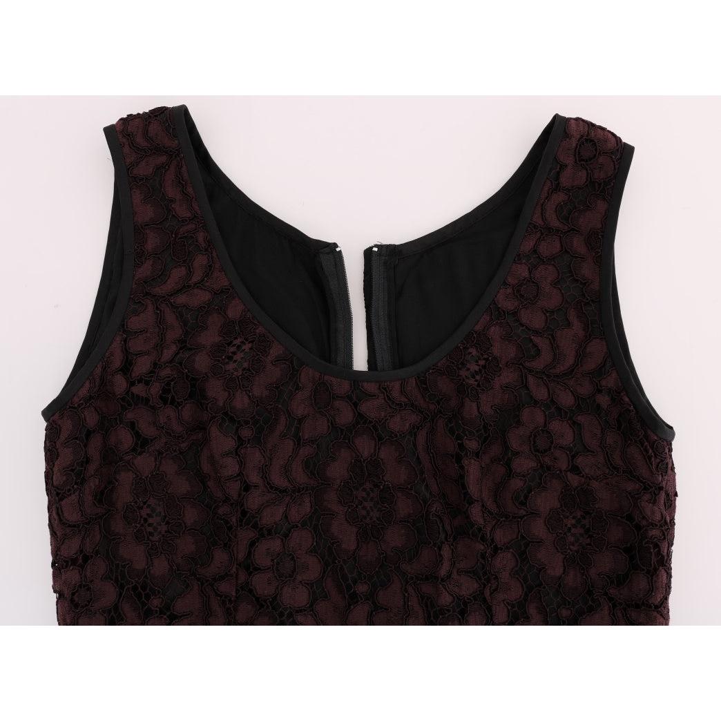 Bordeaux Floral Lace Ricamo Sheath Dress - coffeewithmee2