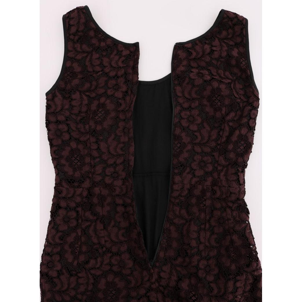 Bordeaux Floral Lace Ricamo Sheath Dress - coffeewithmee2