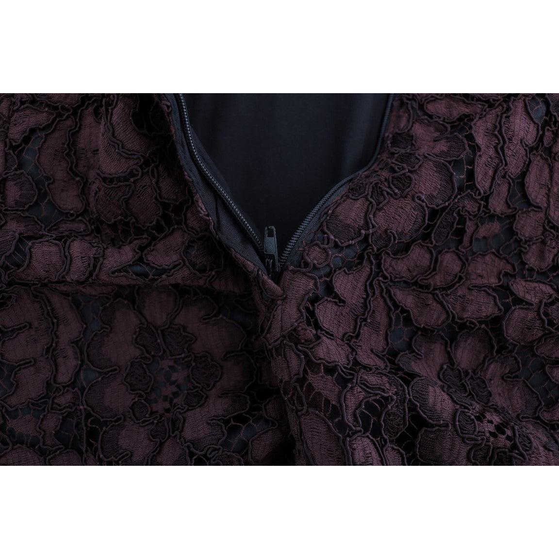 Bordeaux Floral Lace Ricamo Sheath Dress - coffeewithmee2