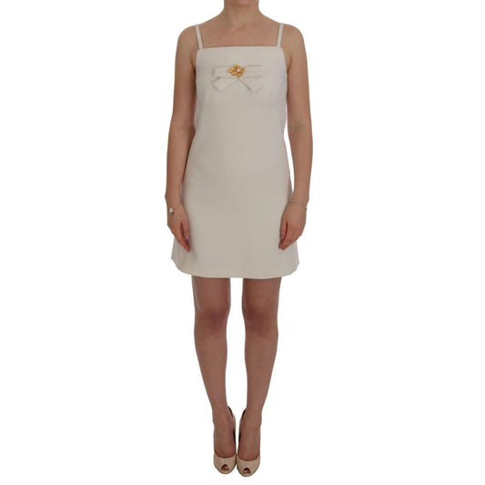 White Wool Stretch Brooch Shift Dress - coffeewithmee2