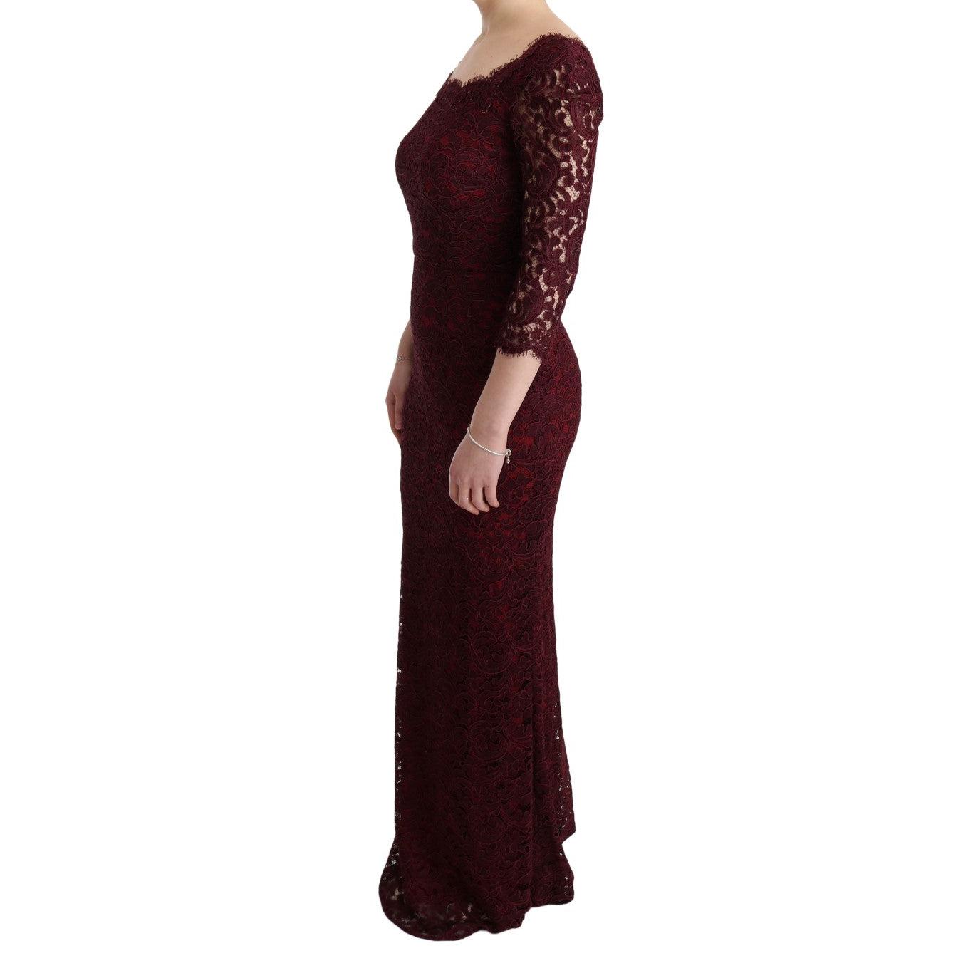 Bordeaux Floral Ricamo Sheath Long Dress - coffeewithmee2