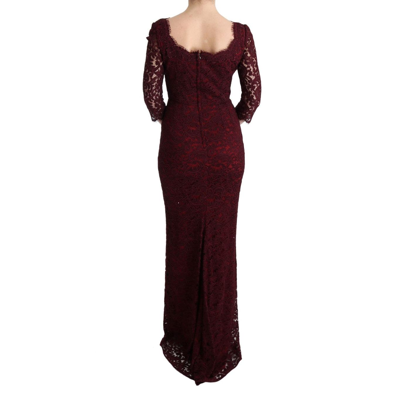 Bordeaux Floral Ricamo Sheath Long Dress - coffeewithmee2