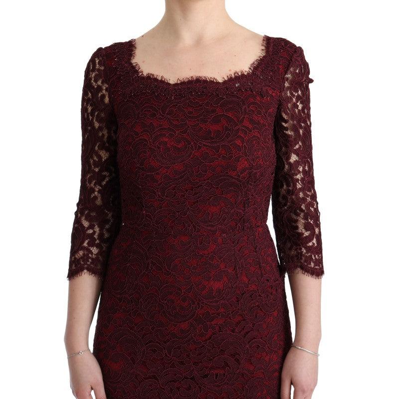 Bordeaux Floral Ricamo Sheath Long Dress - coffeewithmee2