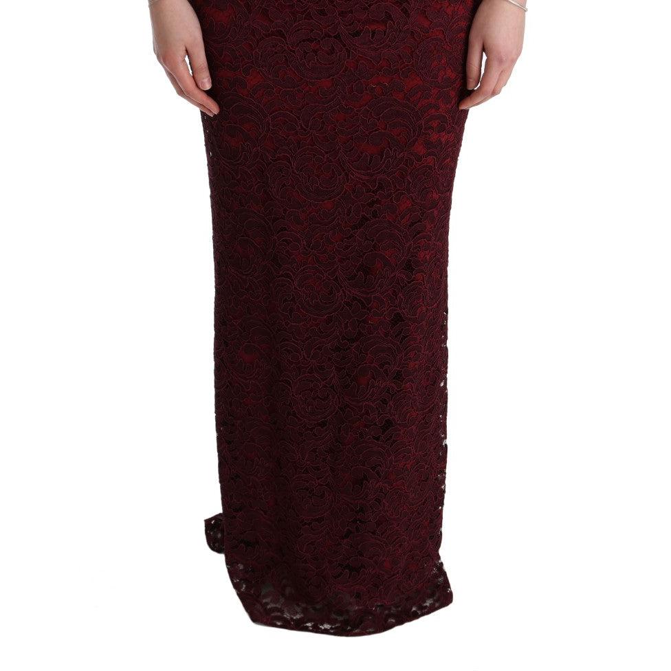 Bordeaux Floral Ricamo Sheath Long Dress - coffeewithmee2