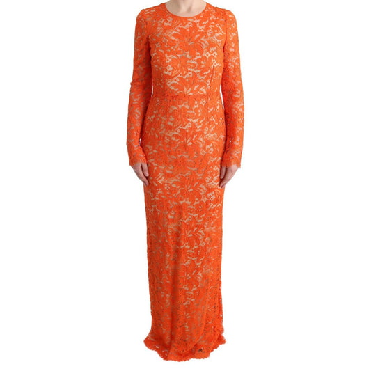 Orange Floral Ricamo Sheath Long Dress - coffeewithmee2