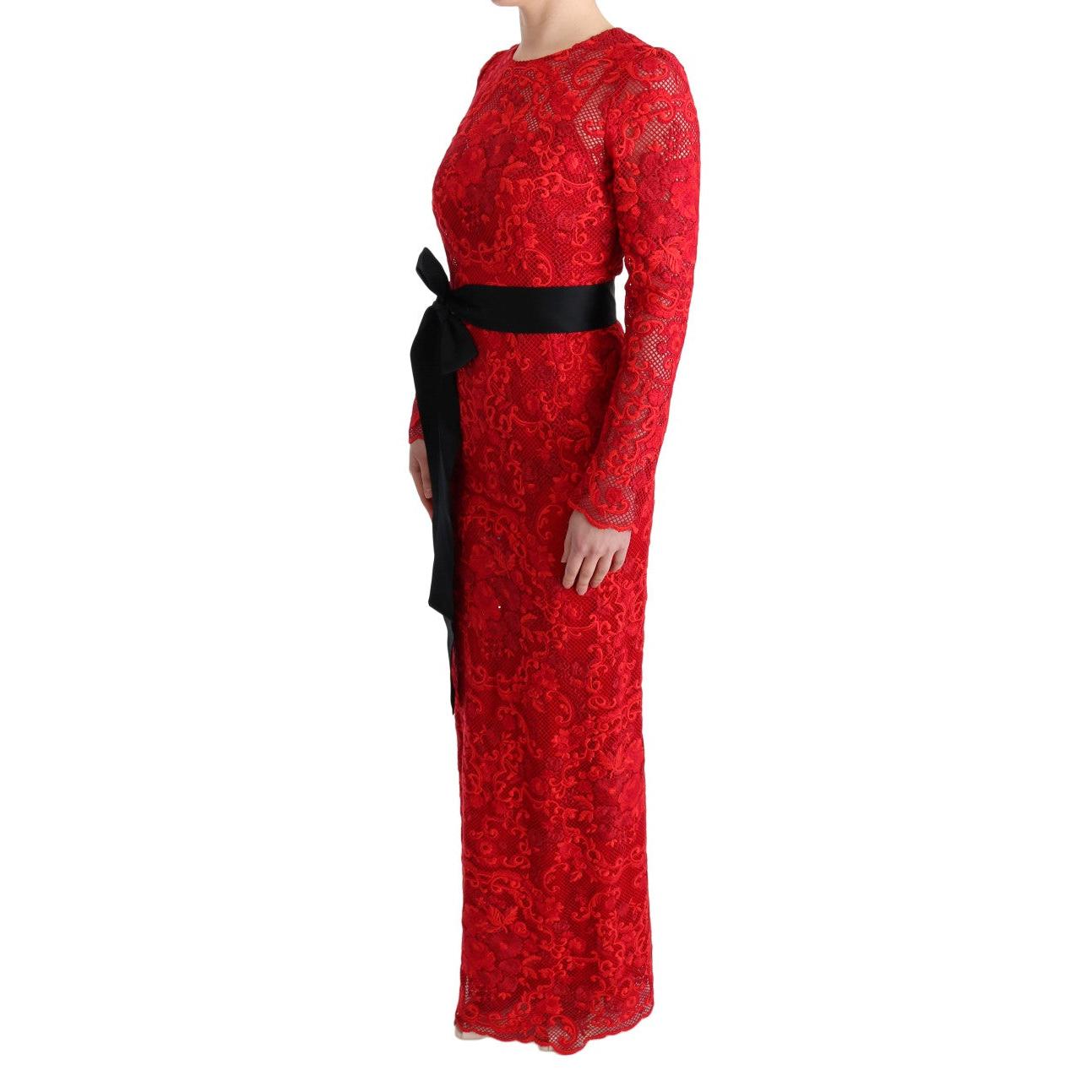 Red Floral Ricamo Sheath Long Dress - coffeewithmee2