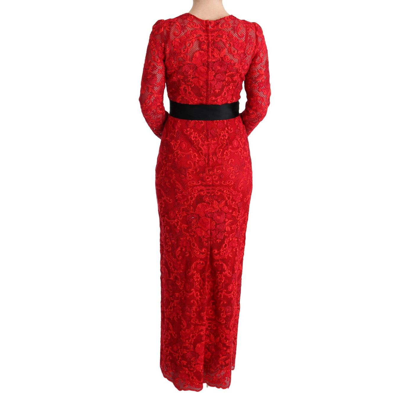 Red Floral Ricamo Sheath Long Dress - coffeewithmee2