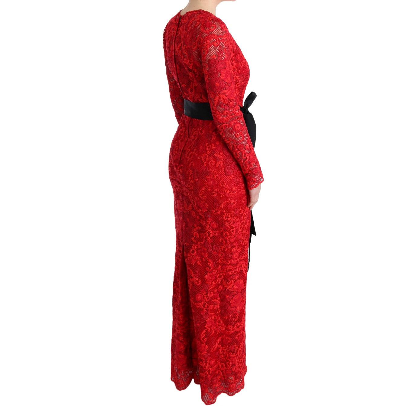 Red Floral Ricamo Sheath Long Dress - coffeewithmee2