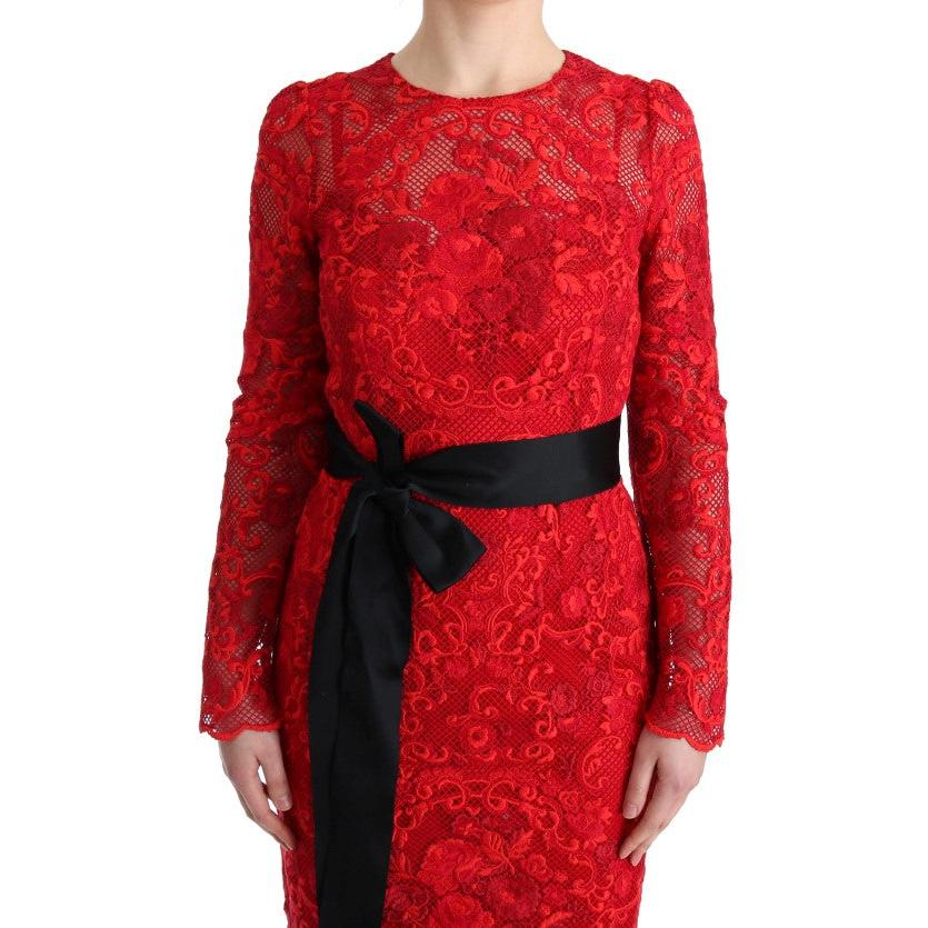 Red Floral Ricamo Sheath Long Dress - coffeewithmee2