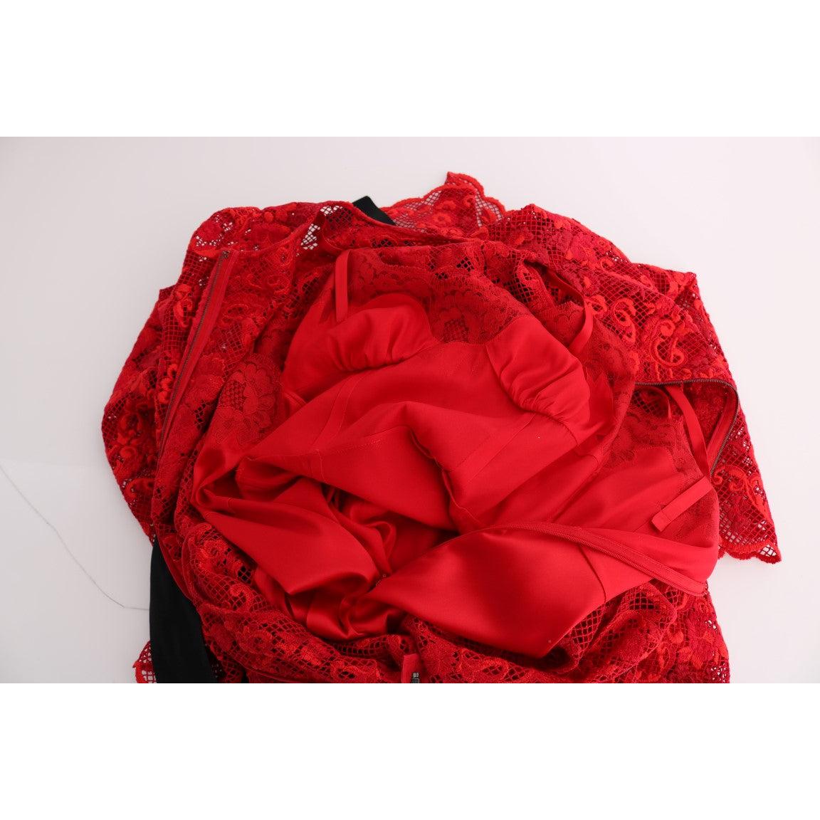 Red Floral Ricamo Sheath Long Dress - coffeewithmee2