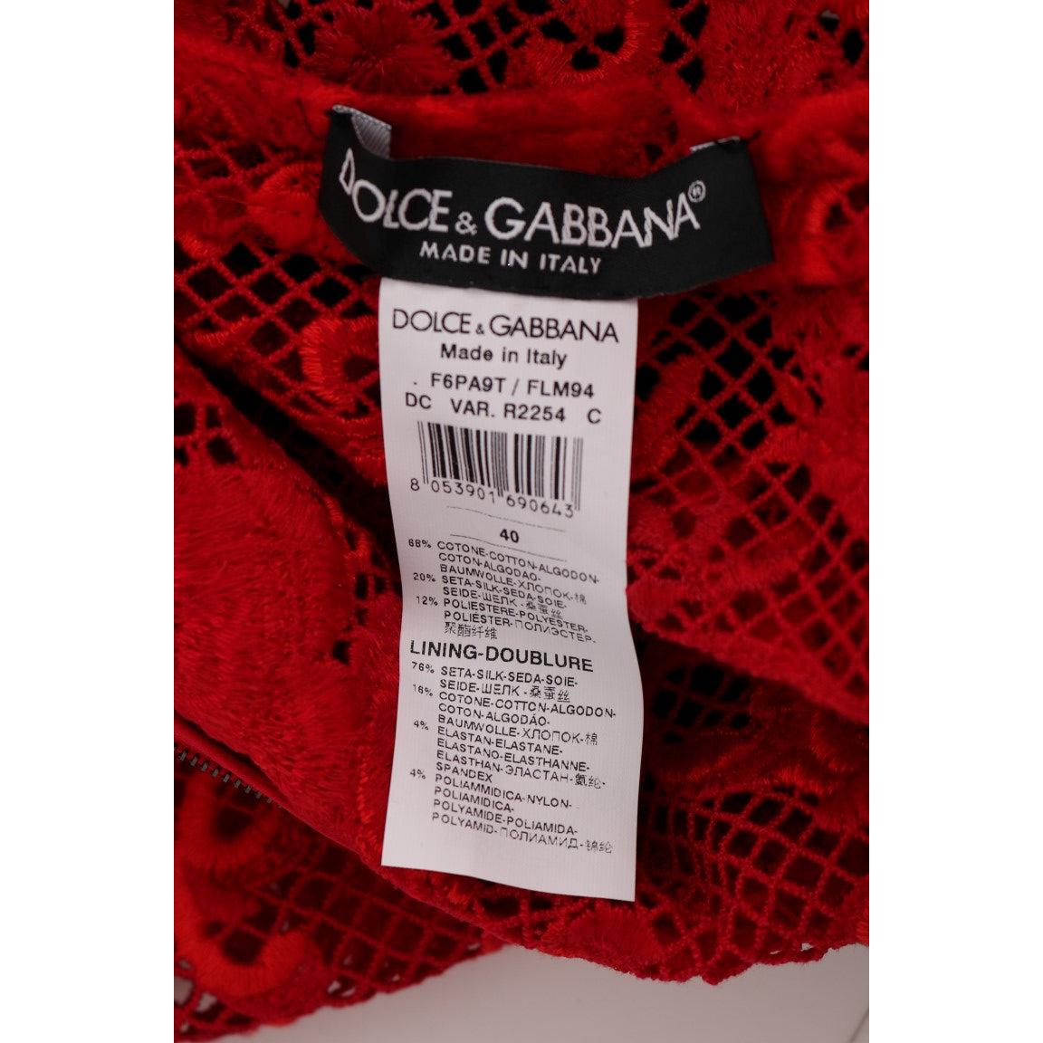 Red Floral Ricamo Sheath Long Dress - coffeewithmee2