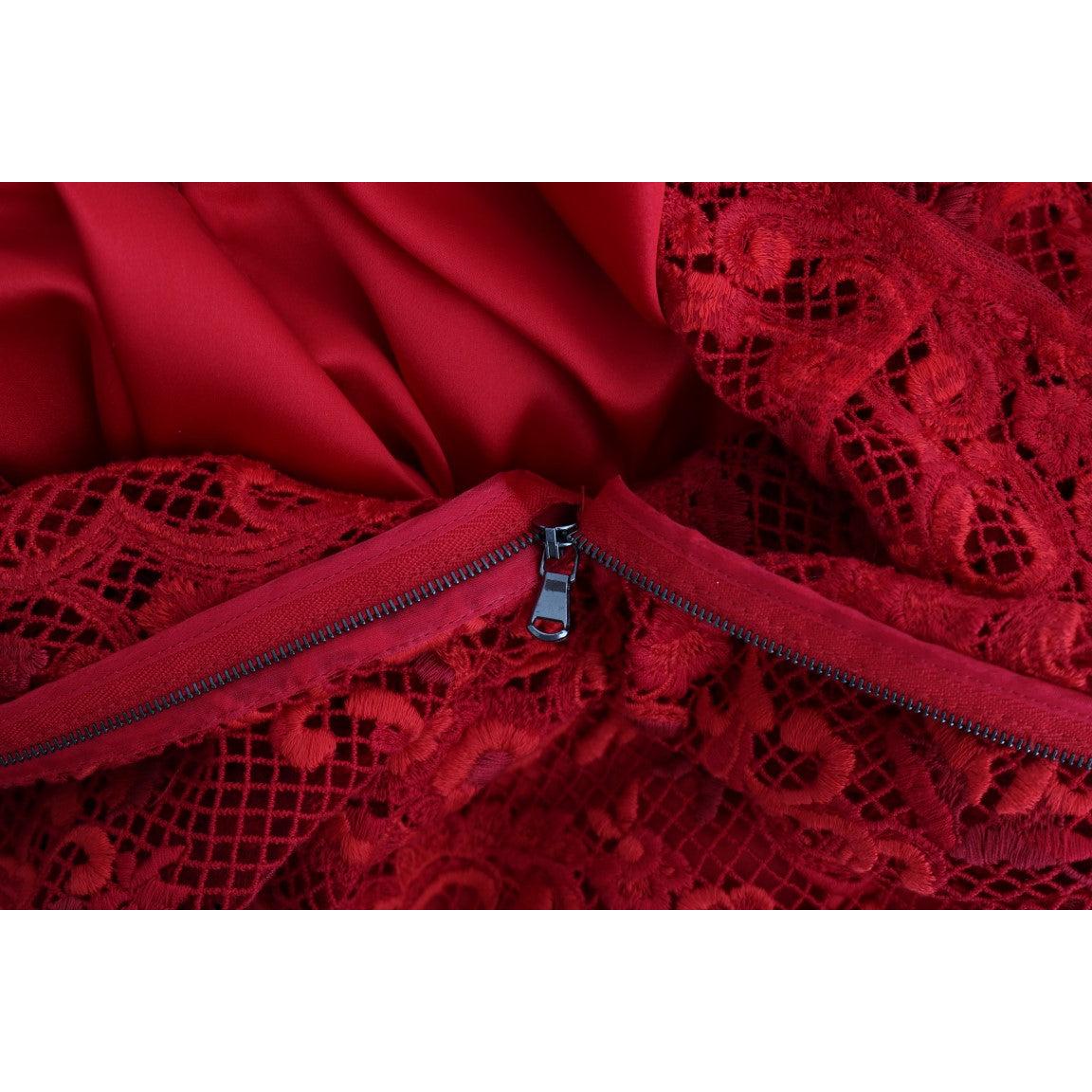 Red Floral Ricamo Sheath Long Dress - coffeewithmee2