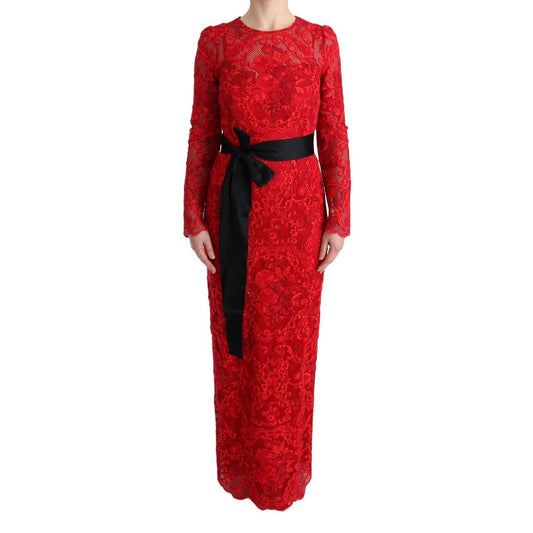Red Floral Ricamo Sheath Long Dress - coffeewithmee2