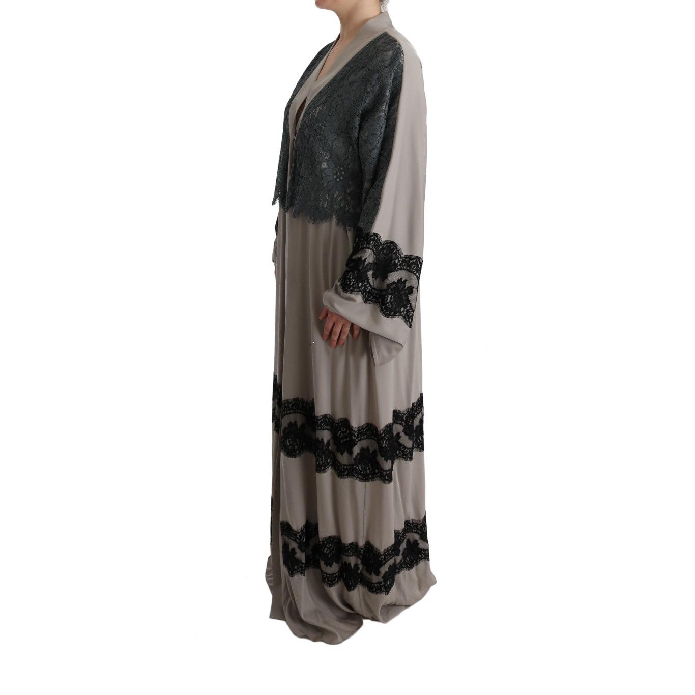 Gray Floral Applique Lace Kaftan Dress - coffeewithmee2