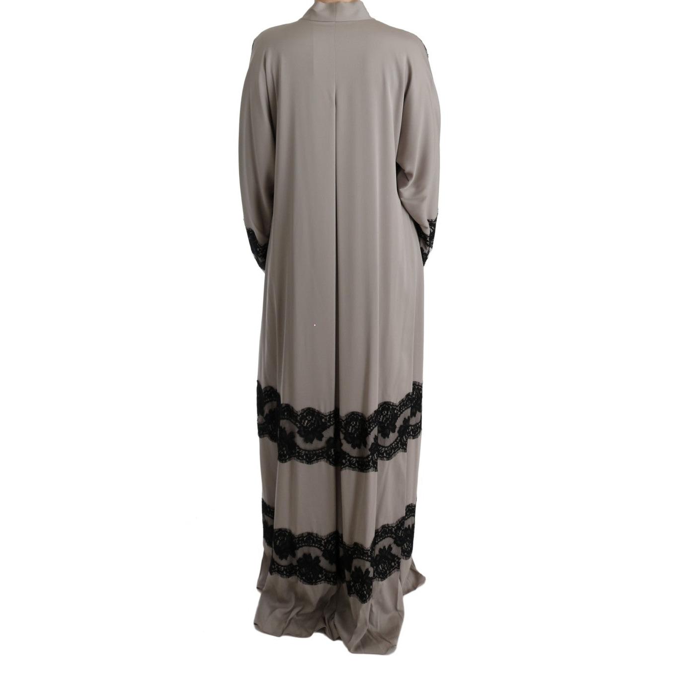 Gray Floral Applique Lace Kaftan Dress - coffeewithmee2