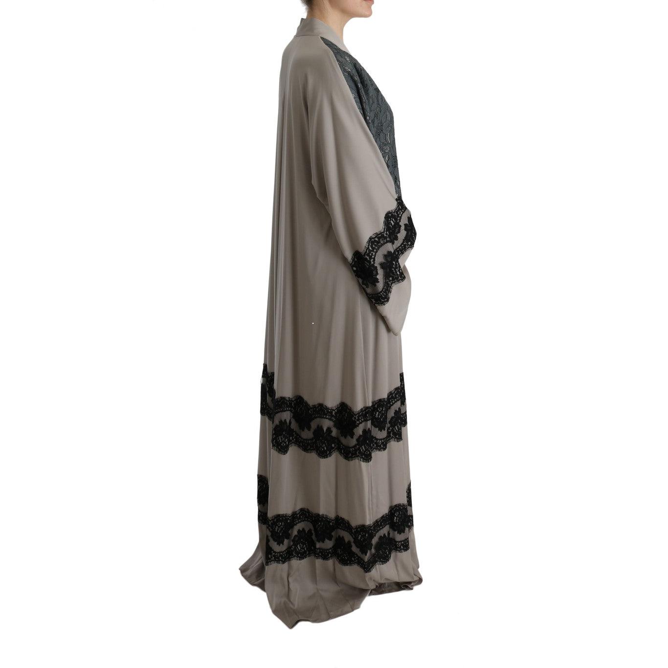 Gray Floral Applique Lace Kaftan Dress - coffeewithmee2