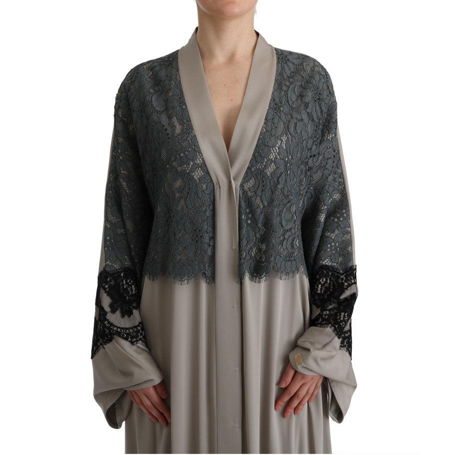 Gray Floral Applique Lace Kaftan Dress - coffeewithmee2