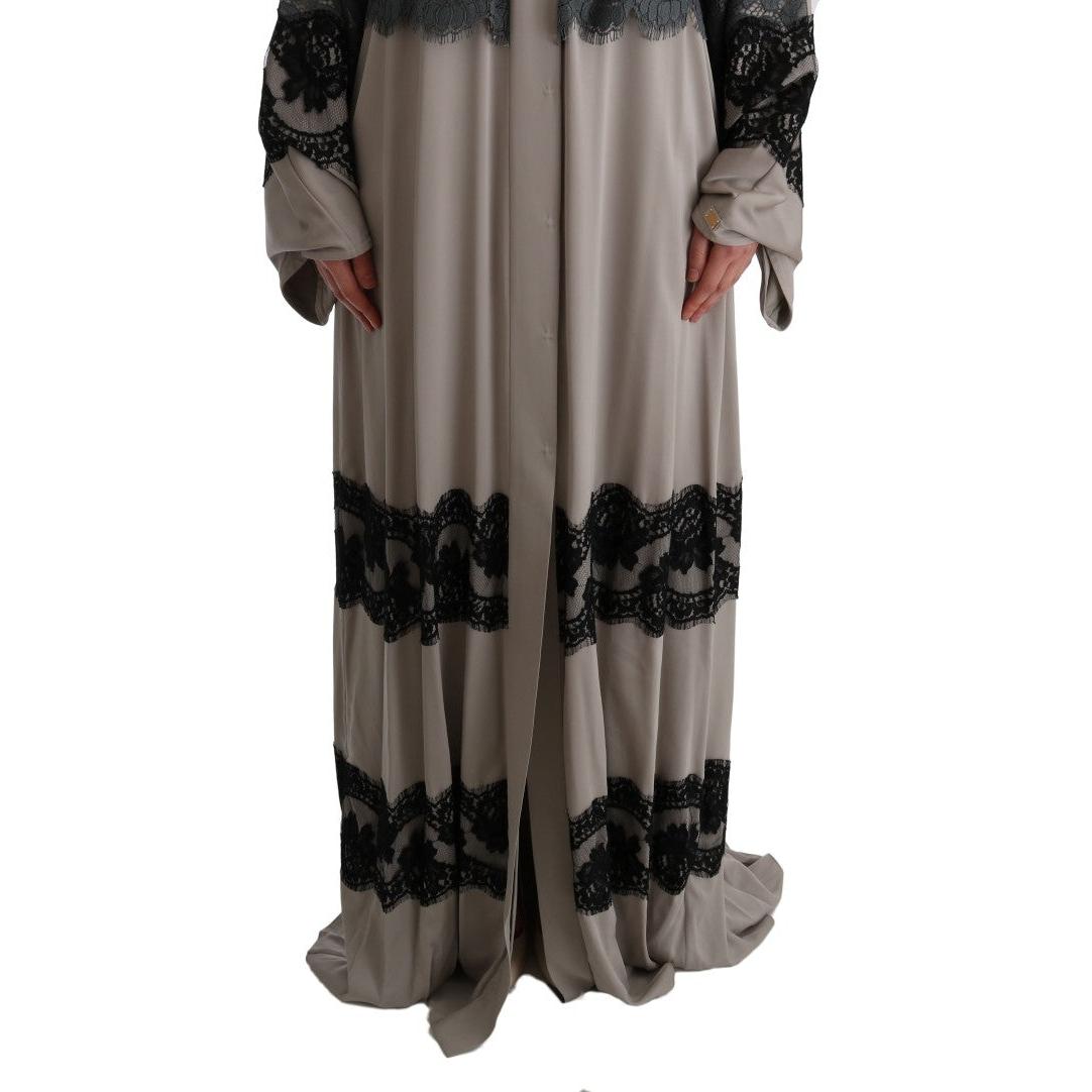 Gray Floral Applique Lace Kaftan Dress - coffeewithmee2