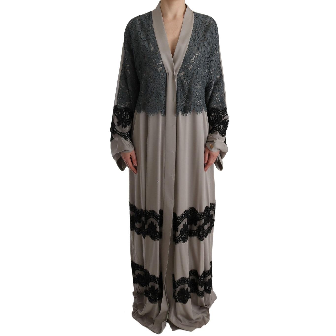 Gray Floral Applique Lace Kaftan Dress - coffeewithmee2