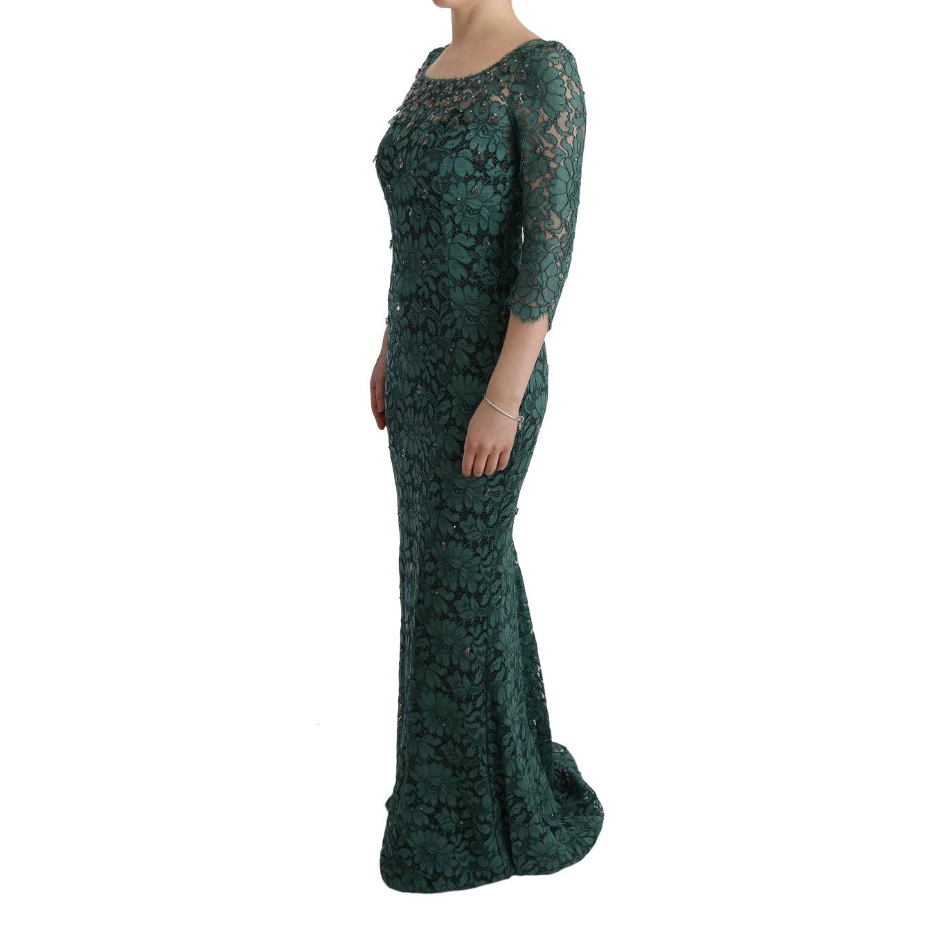 Green Floral Crystal Ricamo Sheath Dress - coffeewithmee2