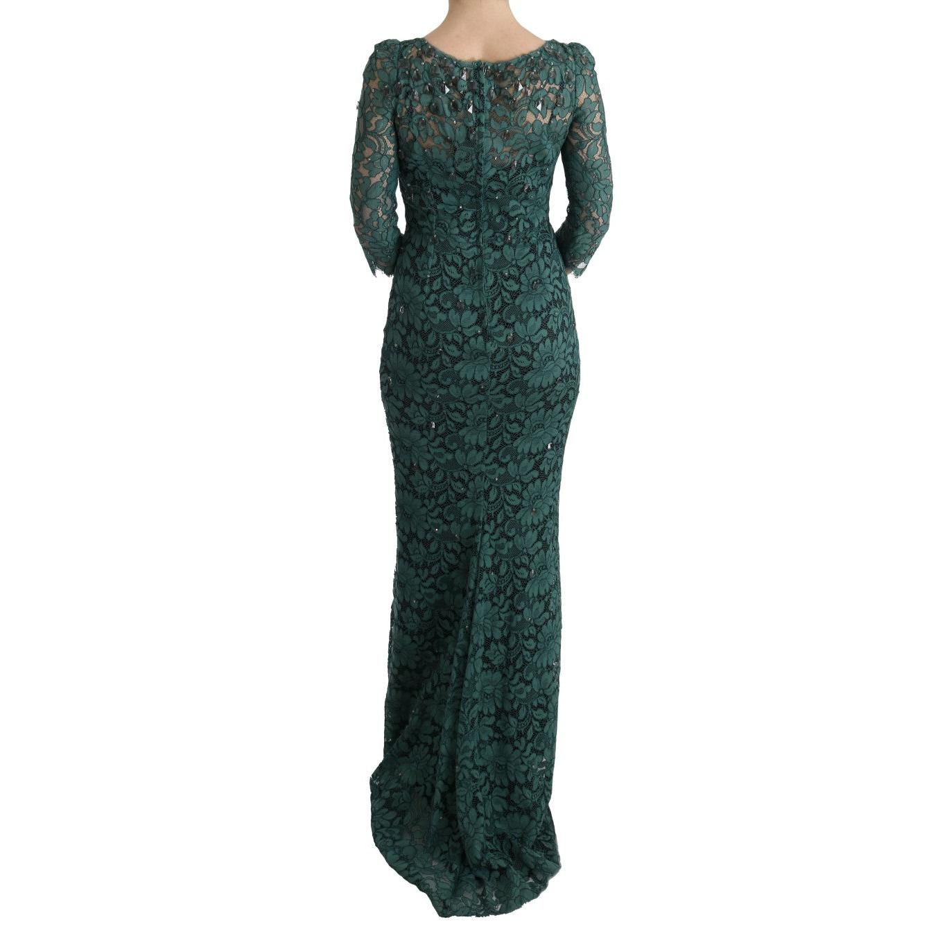Green Floral Crystal Ricamo Sheath Dress - coffeewithmee2
