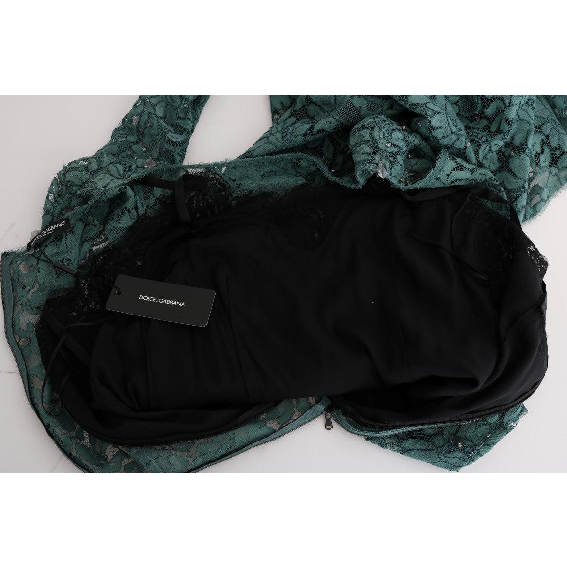 Green Floral Crystal Ricamo Sheath Dress - coffeewithmee2