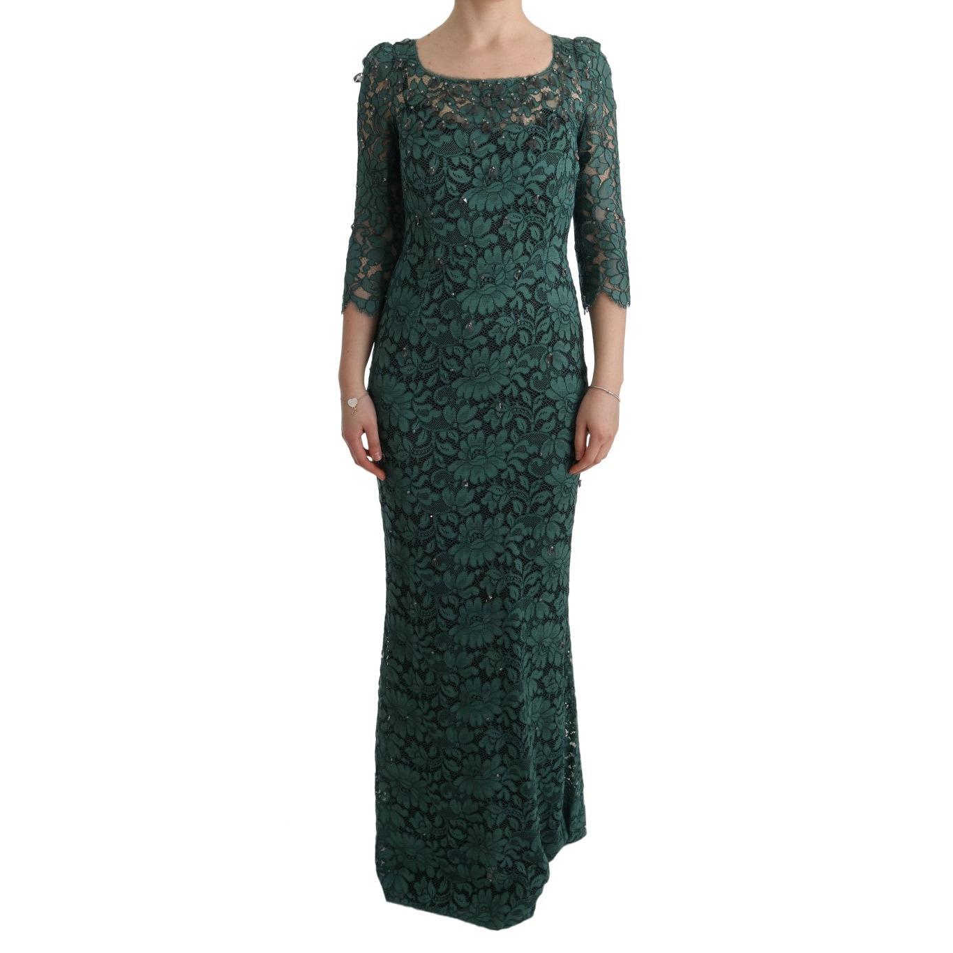 Green Floral Crystal Ricamo Sheath Dress - coffeewithmee2