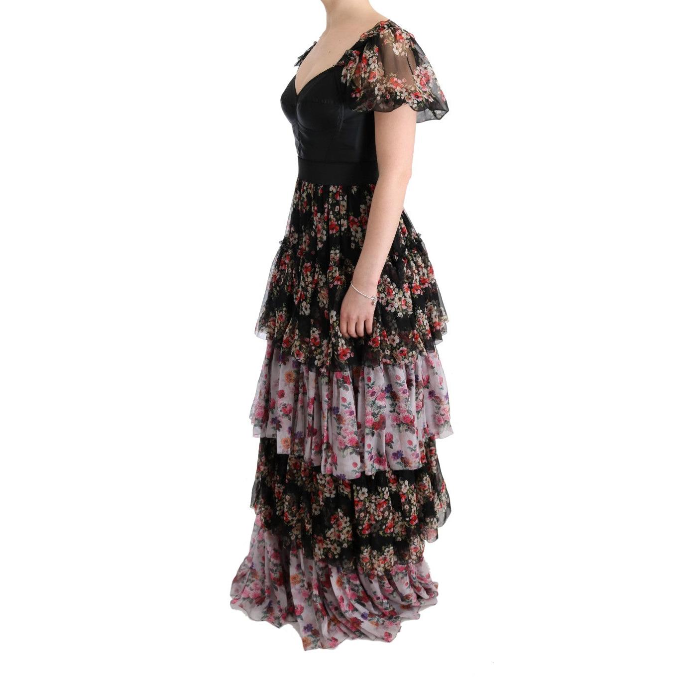 Multicolor Silk Stretch Floral Shift Long Dress - coffeewithmee2