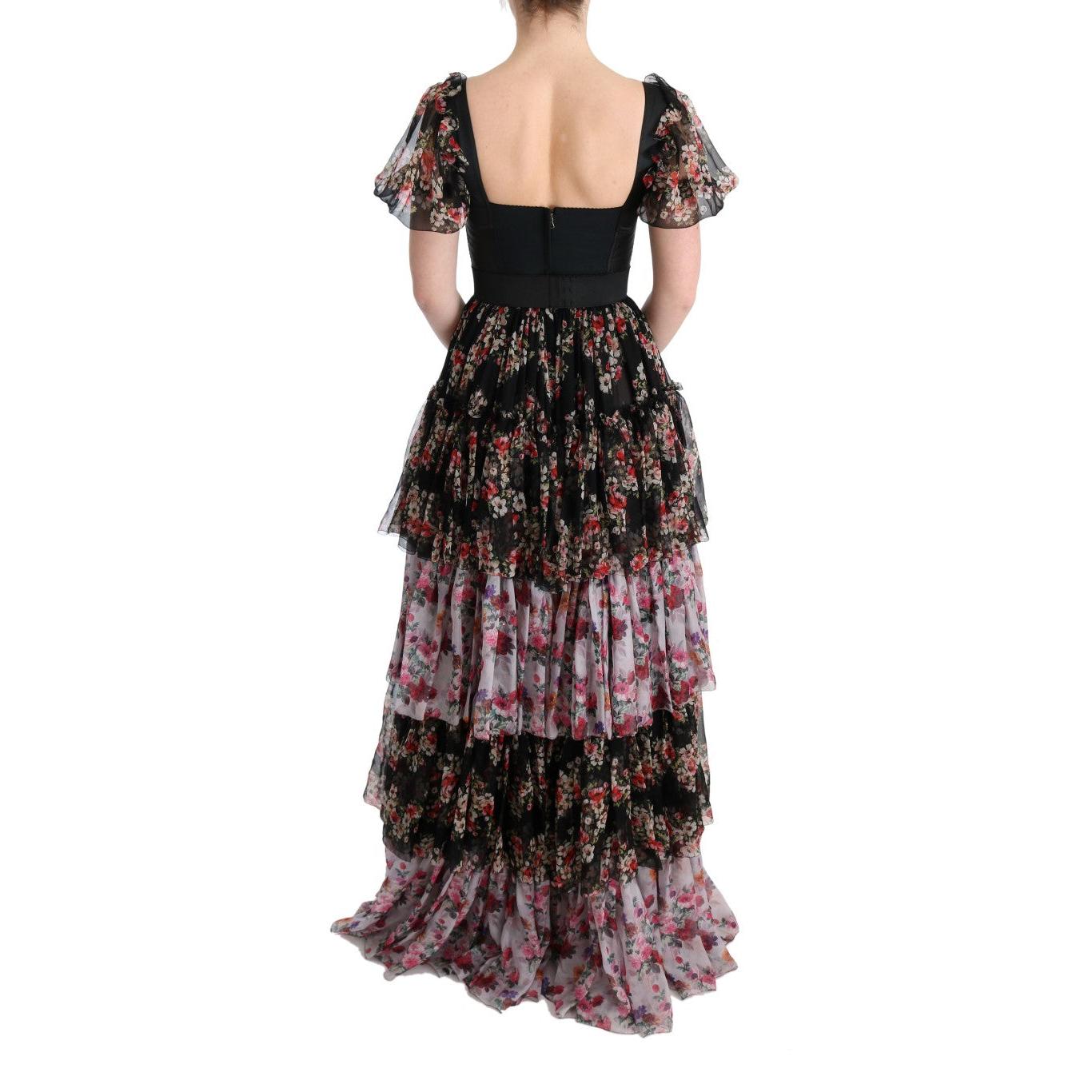 Multicolor Silk Stretch Floral Shift Long Dress - coffeewithmee2
