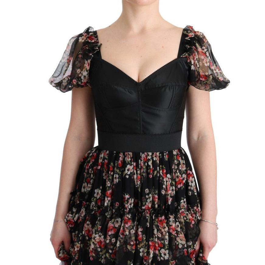 Multicolor Silk Stretch Floral Shift Long Dress - coffeewithmee2