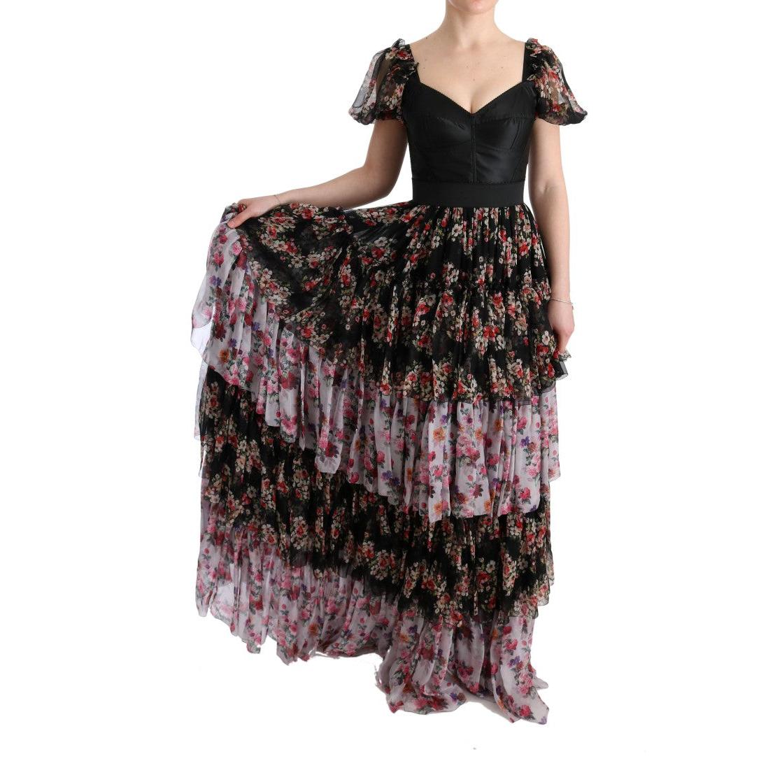 Multicolor Silk Stretch Floral Shift Long Dress - coffeewithmee2