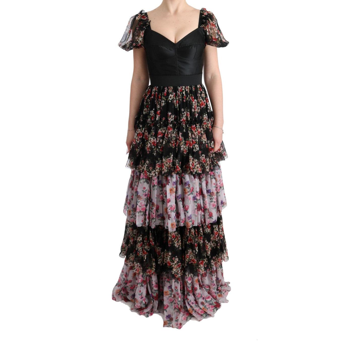 Multicolor Silk Stretch Floral Shift Long Dress - coffeewithmee2