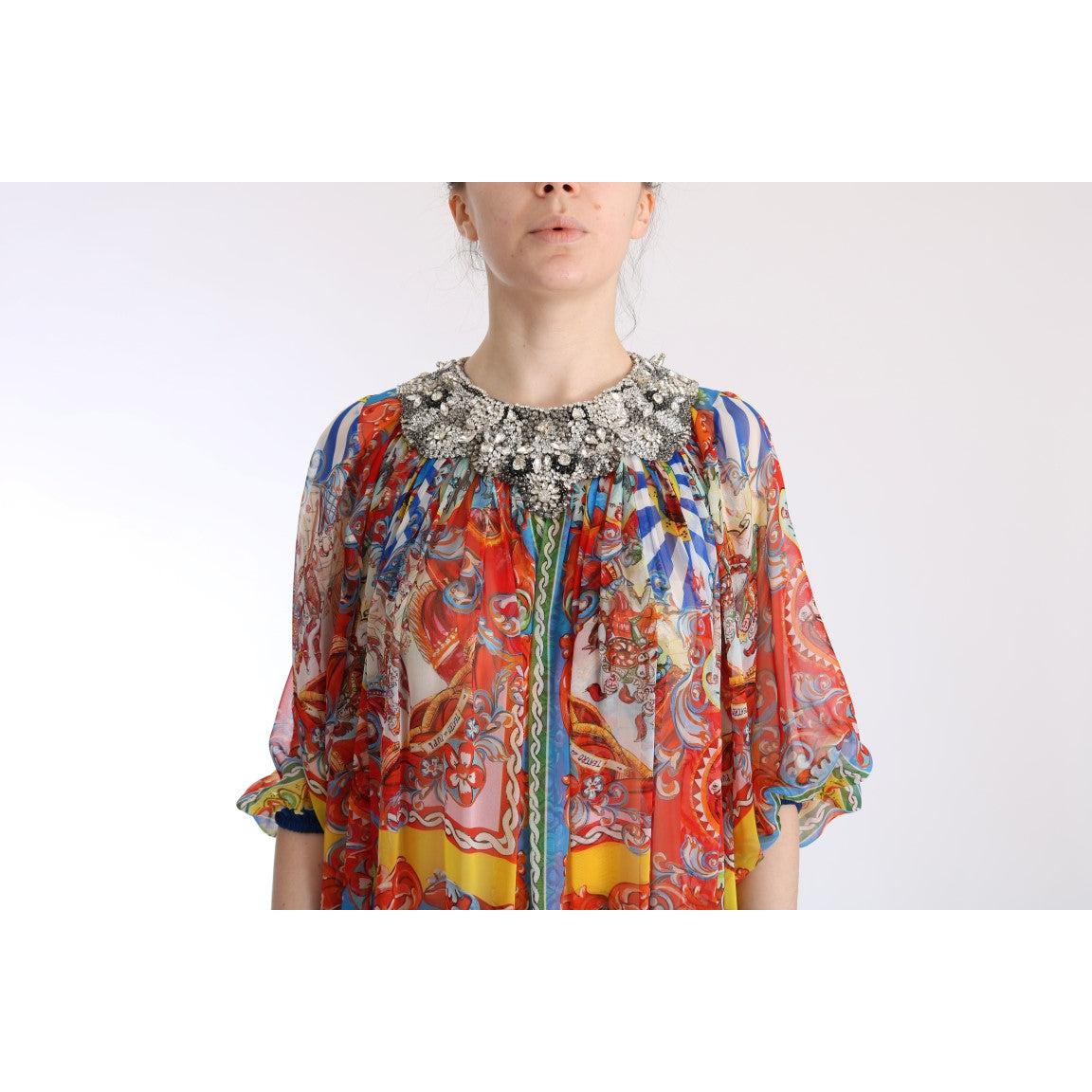 Multicolor Silk Carretto Crystal Tunic Dress - coffeewithmee2