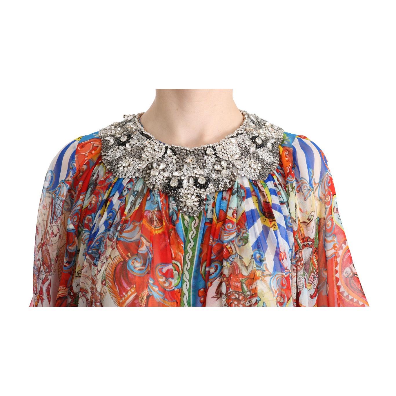 Multicolor Silk Carretto Crystal Tunic Dress - coffeewithmee2