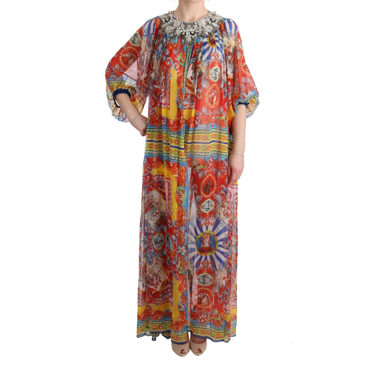 Multicolor Silk Carretto Crystal Tunic Dress - coffeewithmee2