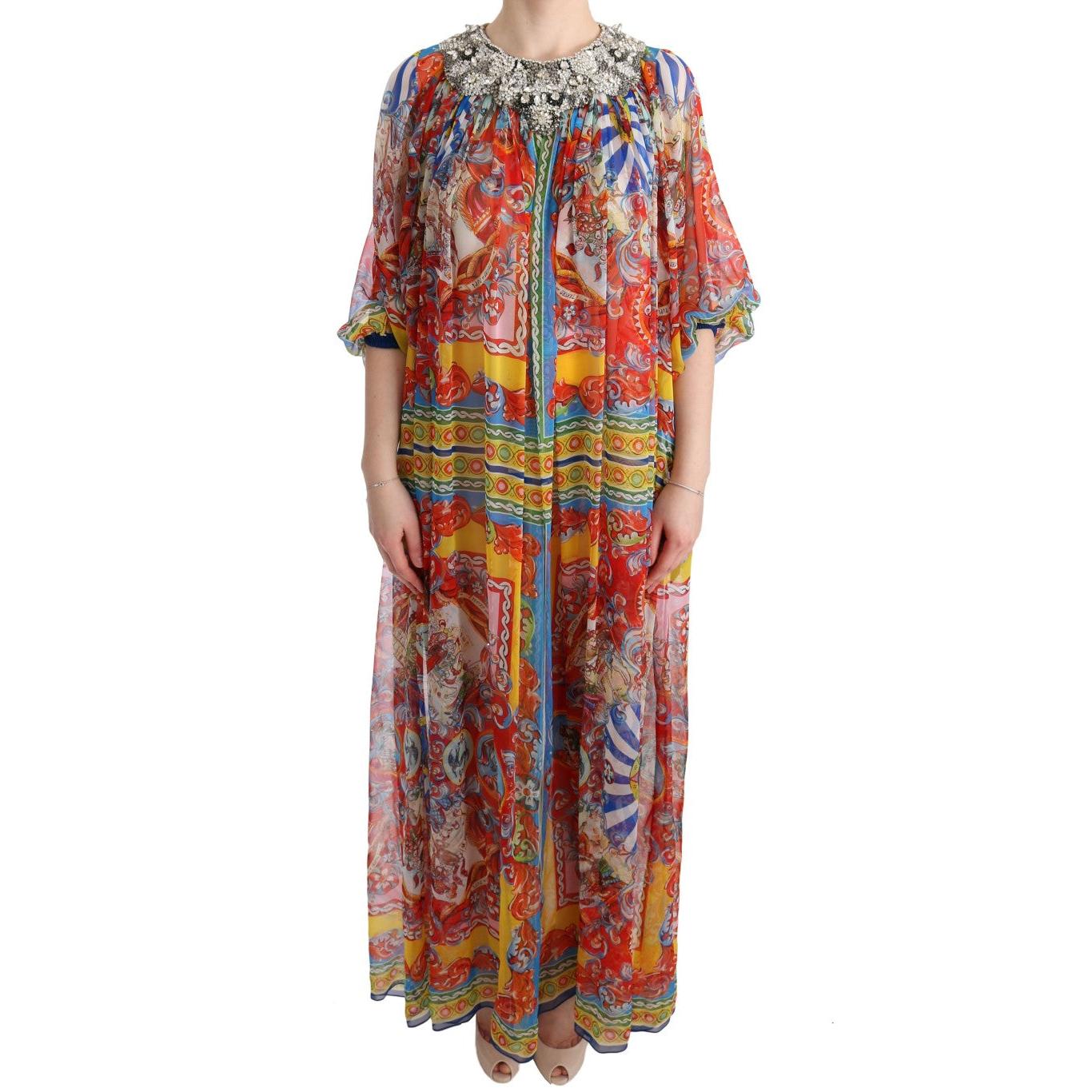 Multicolor Silk Carretto Crystal Tunic Dress - coffeewithmee2