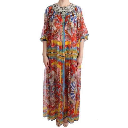 Multicolor Silk Carretto Crystal Tunic Dress - coffeewithmee2
