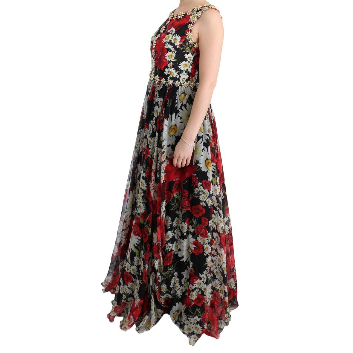 Multicolor Silk Floral Crystal Long Maxi Dress - coffeewithmee2