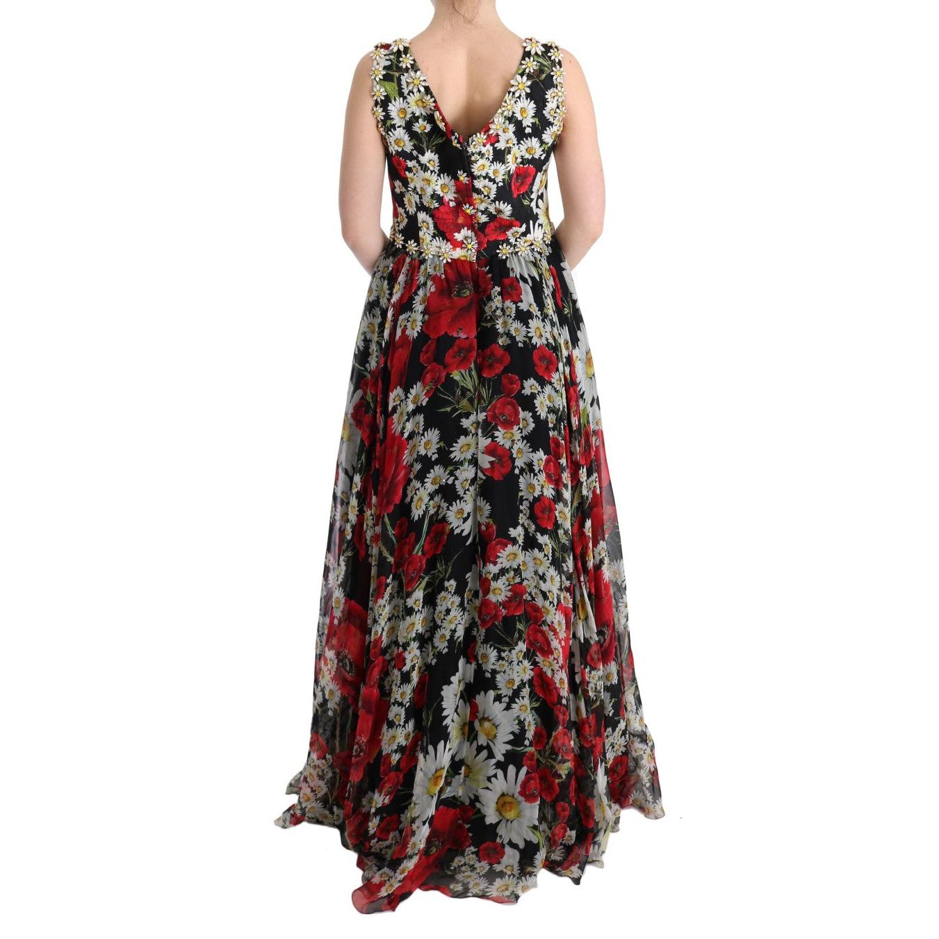 Multicolor Silk Floral Crystal Long Maxi Dress - coffeewithmee2