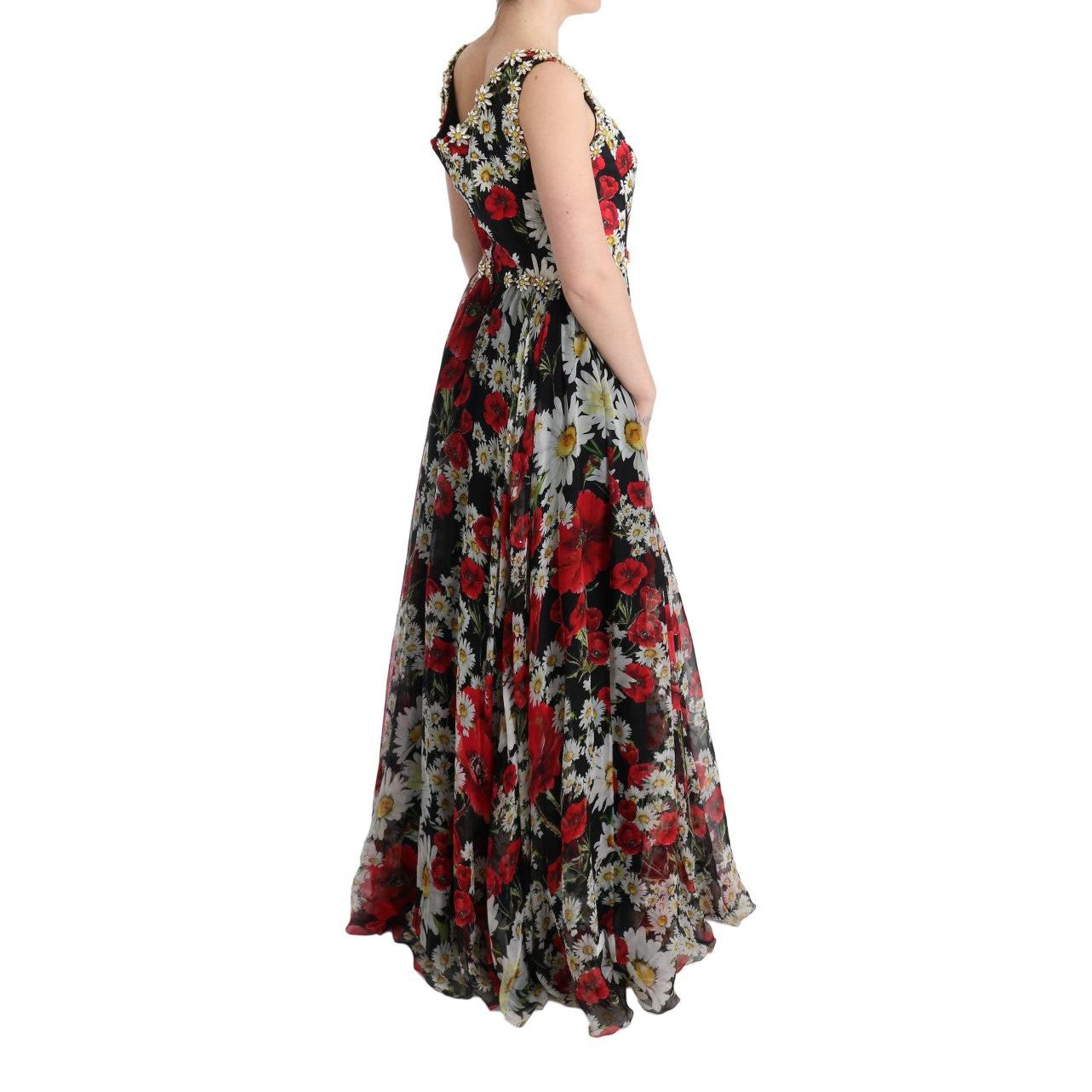 Multicolor Silk Floral Crystal Long Maxi Dress - coffeewithmee2