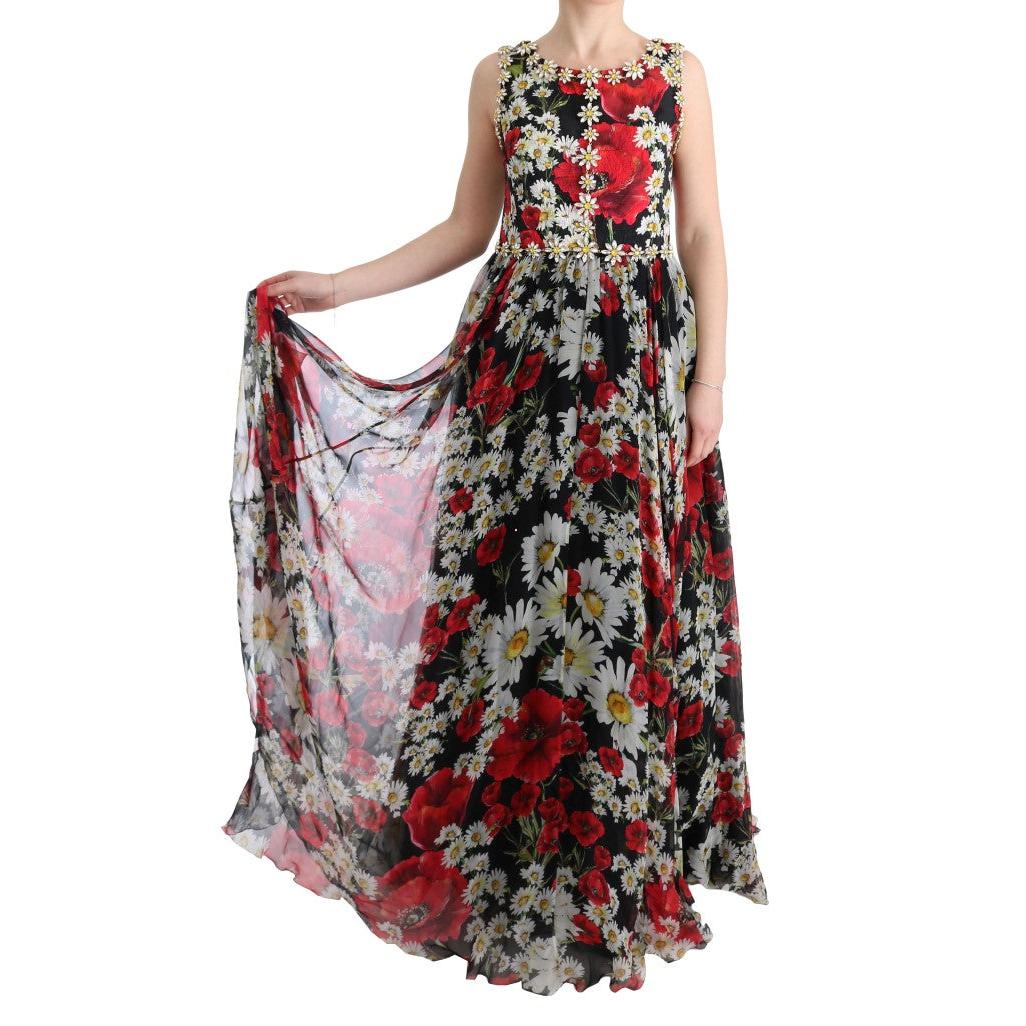 Multicolor Silk Floral Crystal Long Maxi Dress - coffeewithmee2