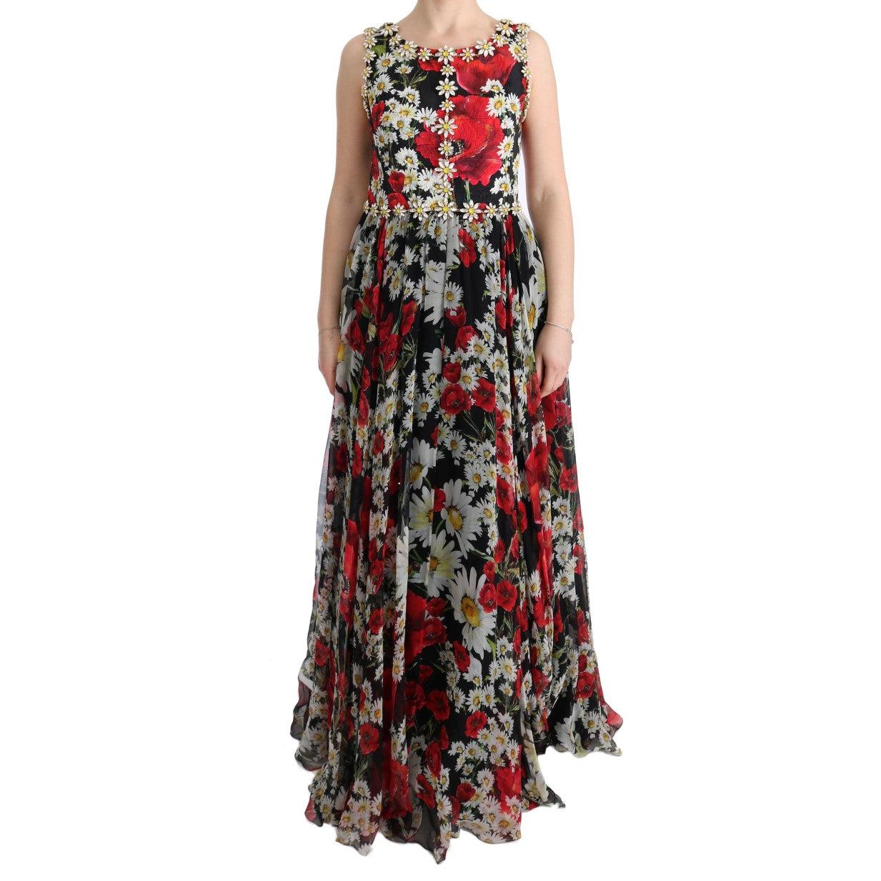 Multicolor Silk Floral Crystal Long Maxi Dress - coffeewithmee2