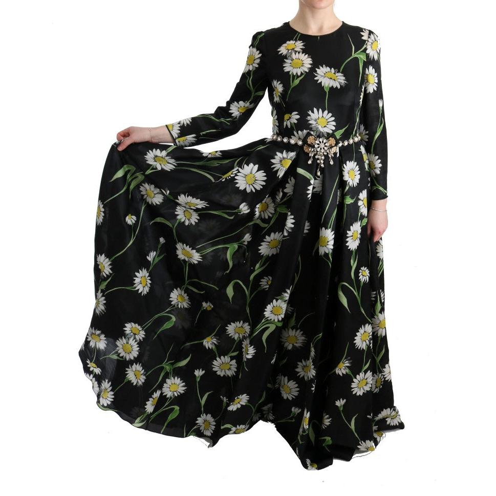 Multicolor Silk Sunflower Print Long Maxi Dress - coffeewithmee2