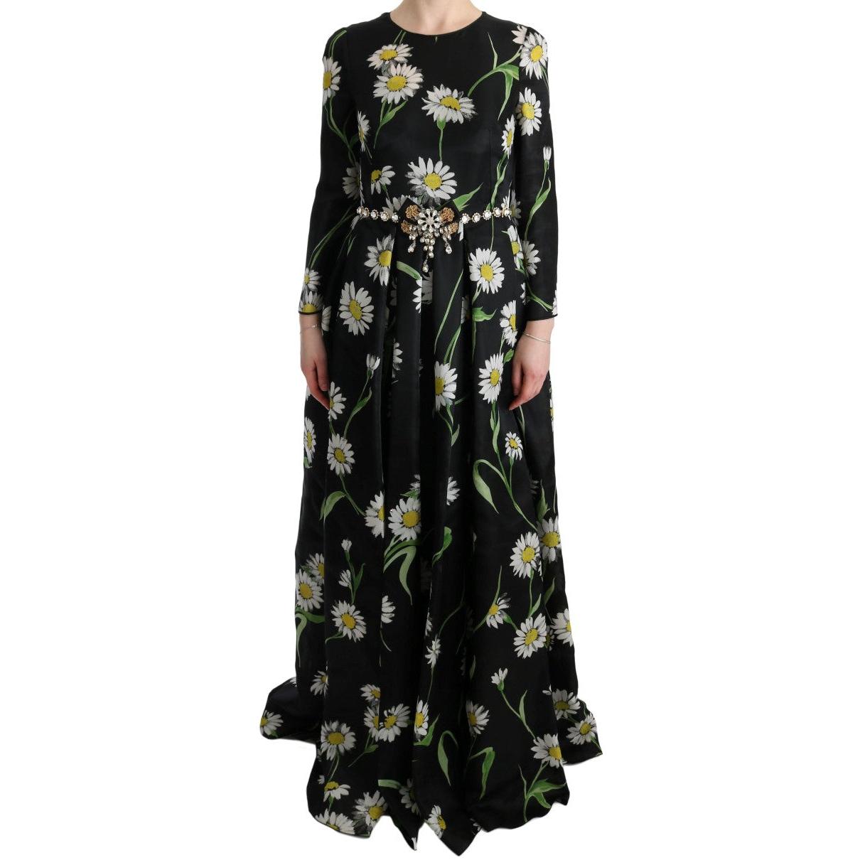 Multicolor Silk Sunflower Print Long Maxi Dress - coffeewithmee2