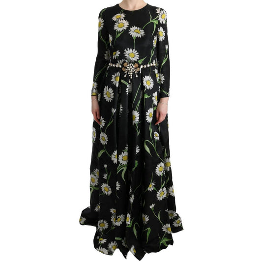 Multicolor Silk Sunflower Print Long Maxi Dress - coffeewithmee2