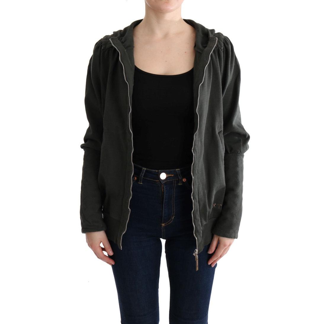 Gray Top Hooded Cotton Zipper Sweater - coffeewithmee2