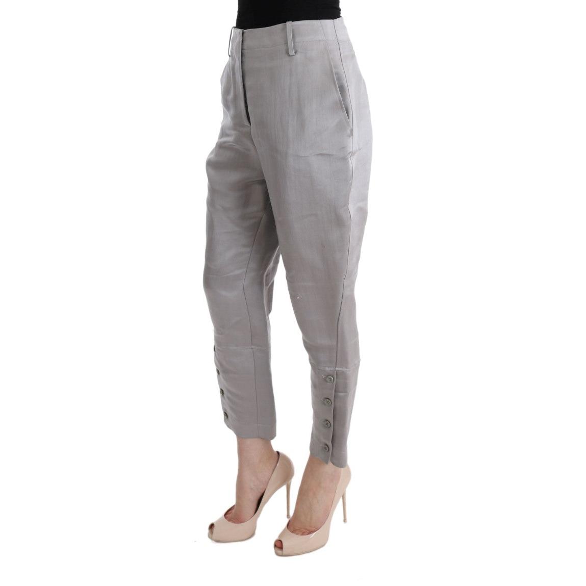 Gray Silk Cropped Casual Pants - coffeewithmee2