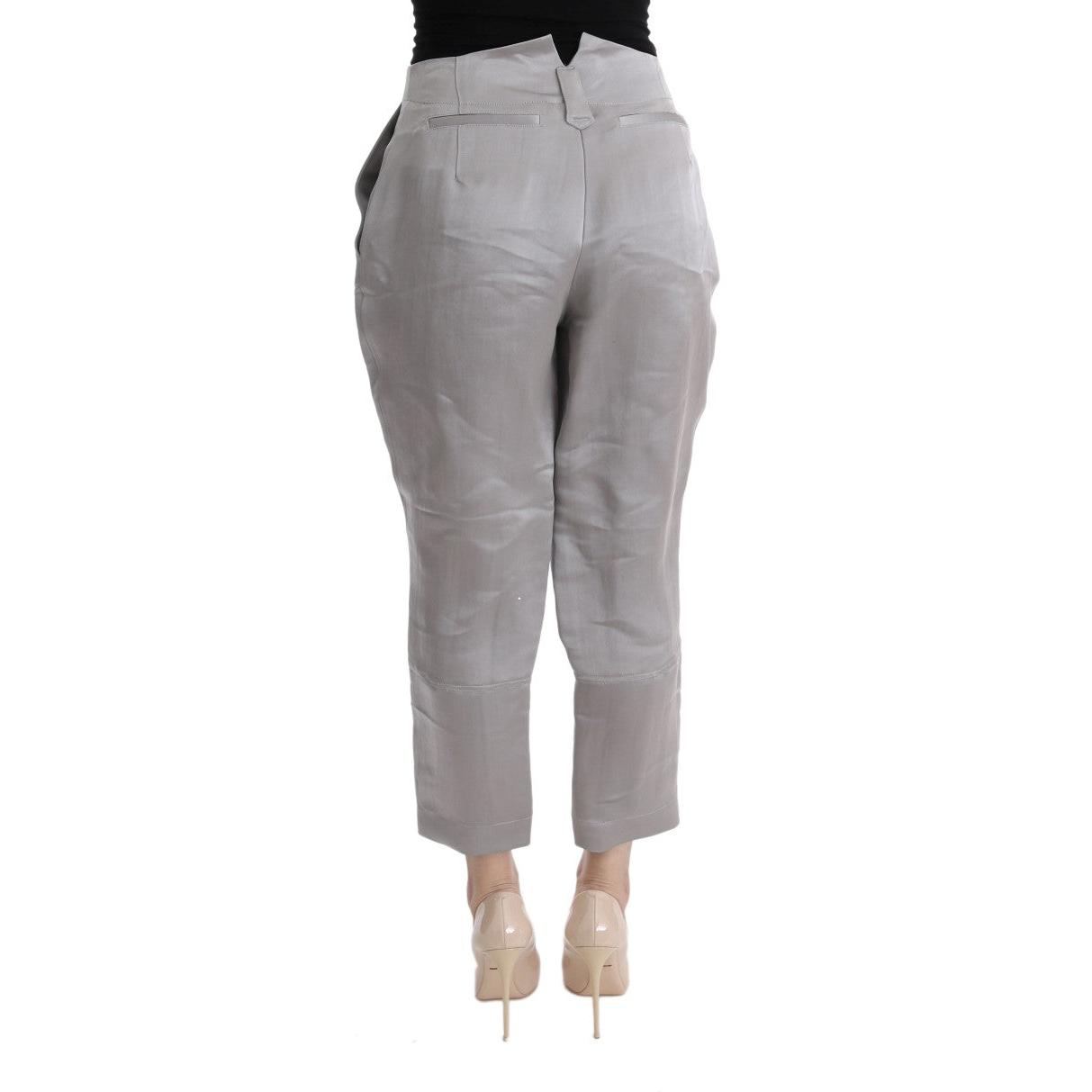 Gray Silk Cropped Casual Pants - coffeewithmee2